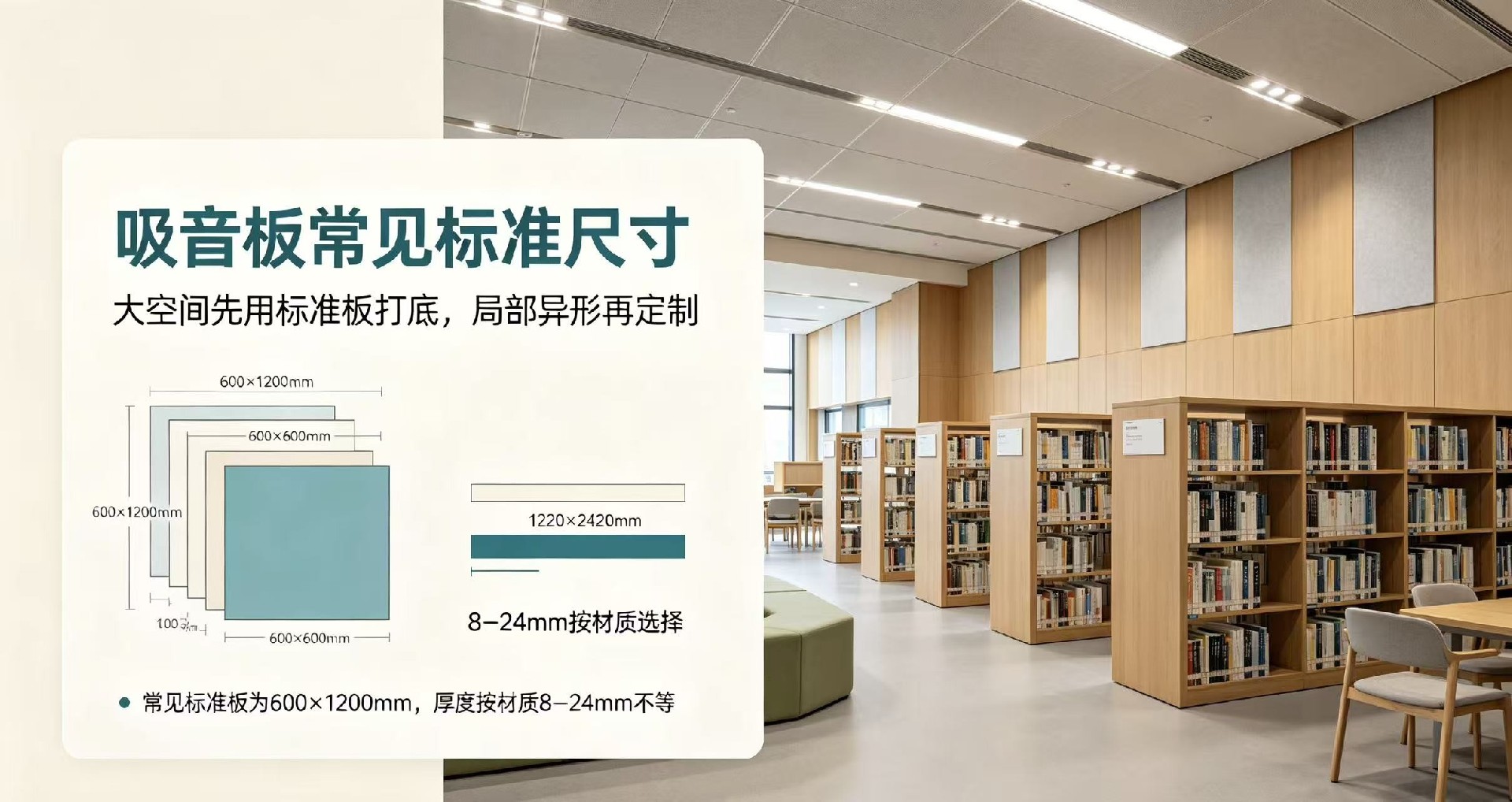 圖書館吸音板標準尺寸是多少，能不能定制？大空間異形怎么排版？