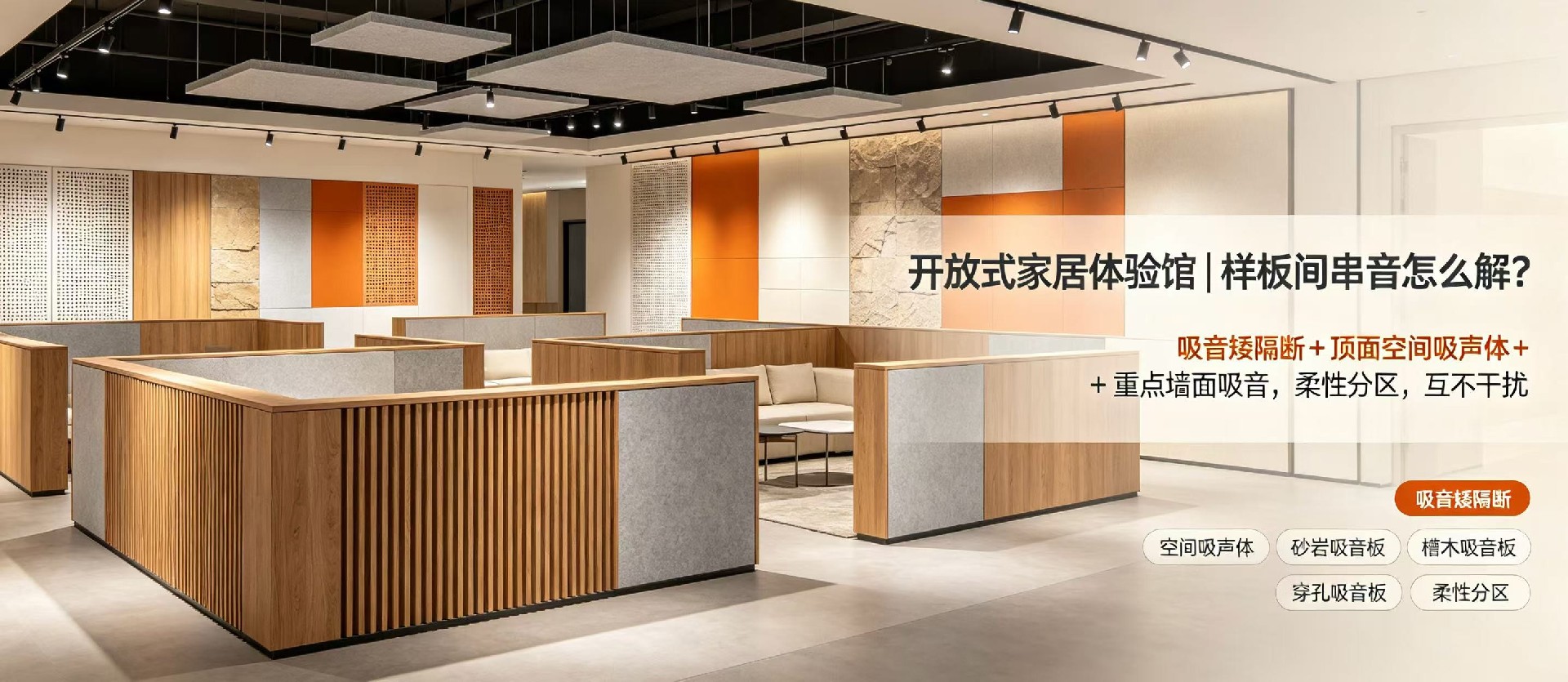 家居體驗館開放式樣板間串音，吸音板如何柔性分區互不干擾？
