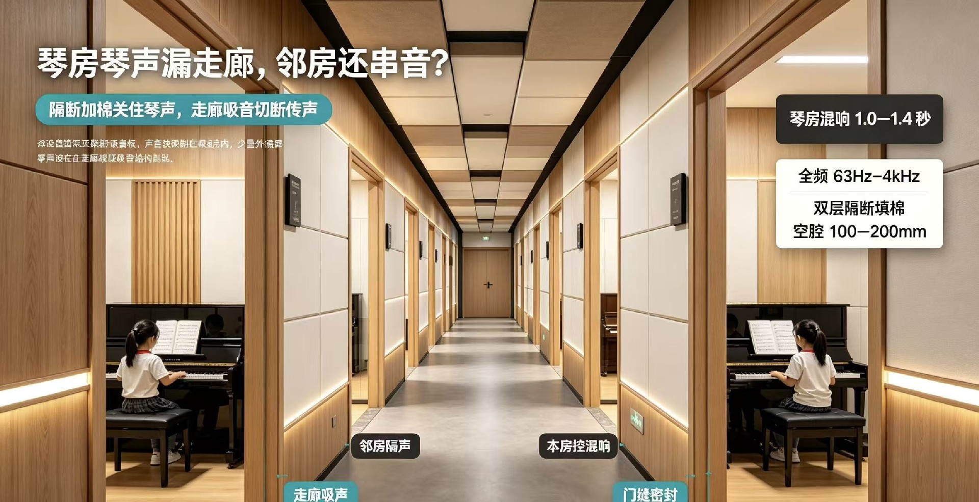 琴房練琴聲漏到走廊，隔壁教室還串音怎么隔？
