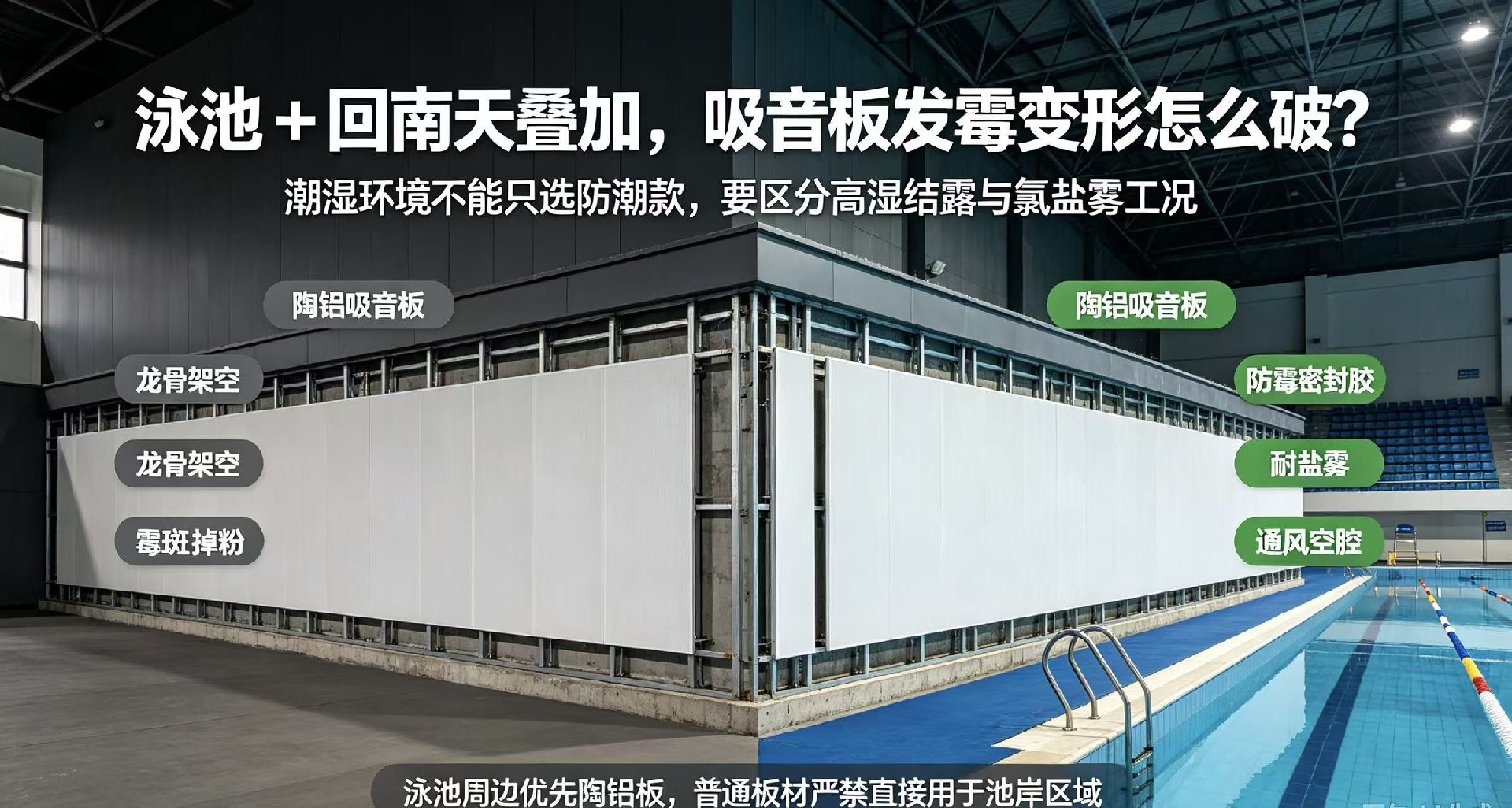 泳池 + 回南天疊加，吸音板發霉變形怎么破？